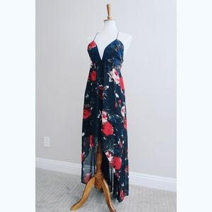 Luxxel Navy Floral High-Low Maxi Dress